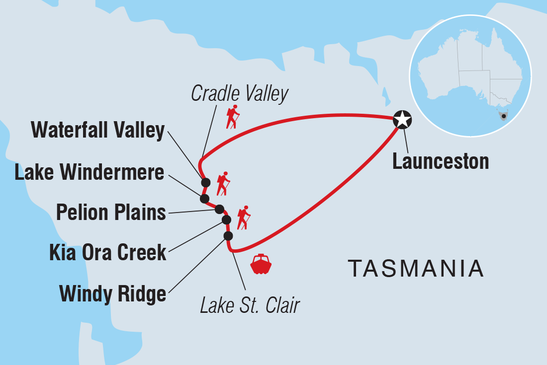 Map of Trek The Cradle Mountain Overland Track including Australia