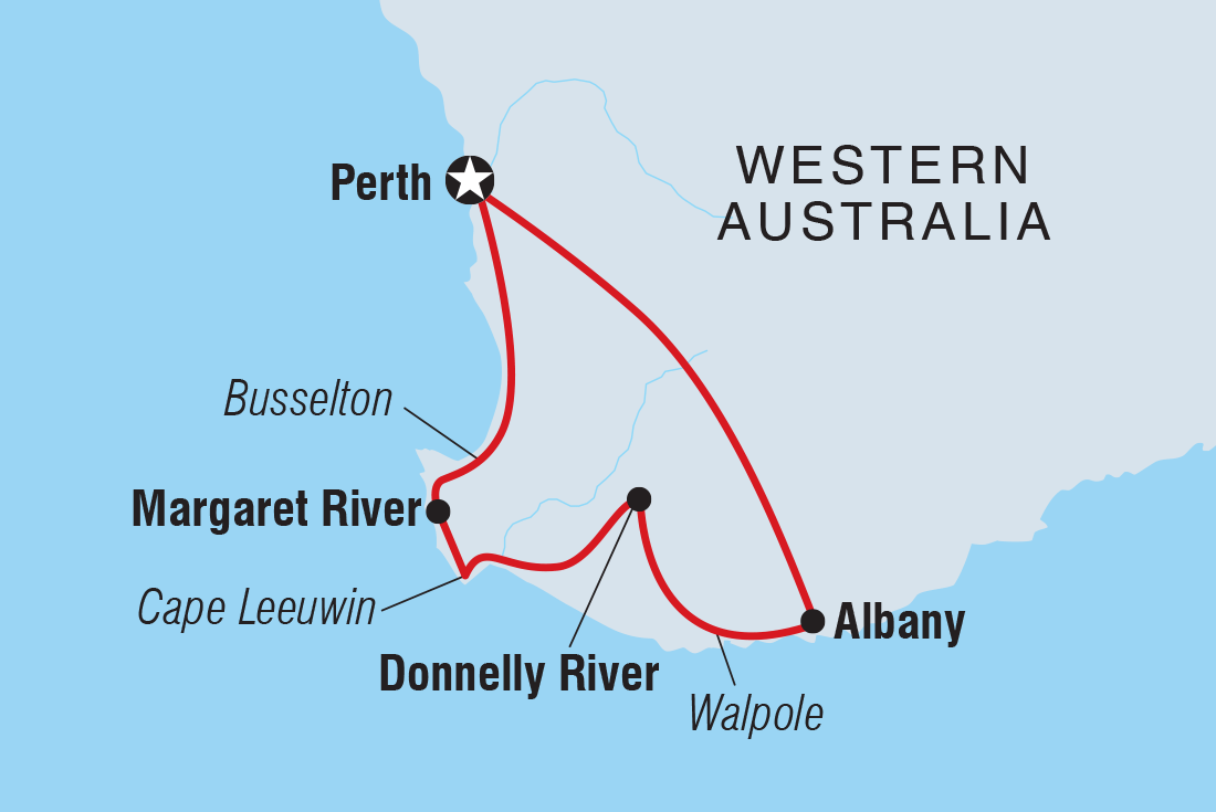 Map of Margaret River & Albany Adventure including Australia