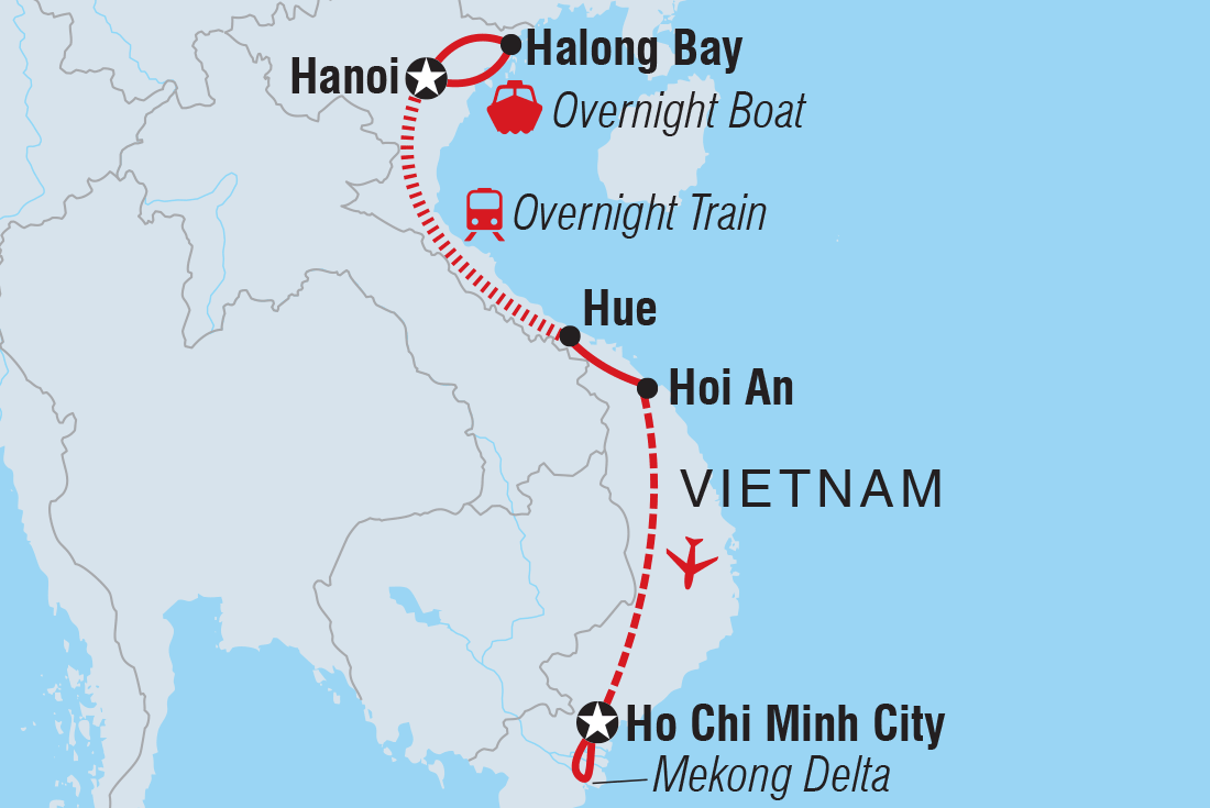 Map of Vietnam Express Southbound including Vietnam
