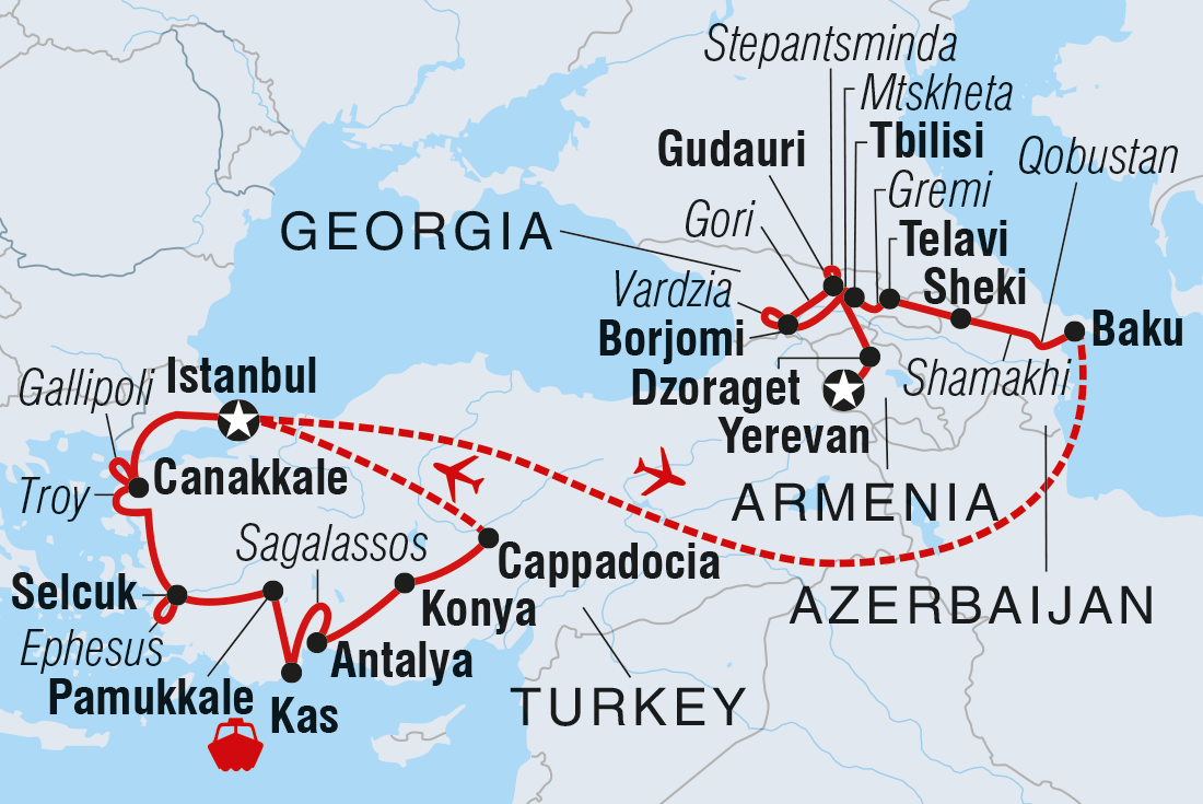 Map of Premium Turkey & The Caucasus including Armenia, Azerbaijan, Georgia and Turkey
