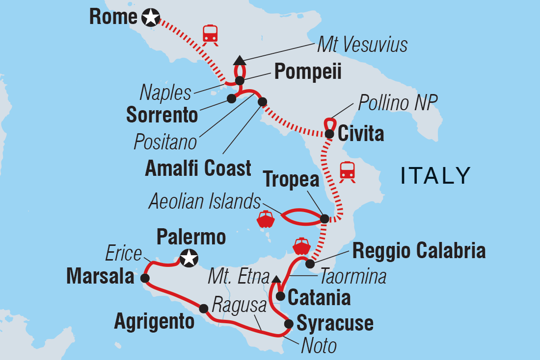 Map of Rome To Sicily including Italy