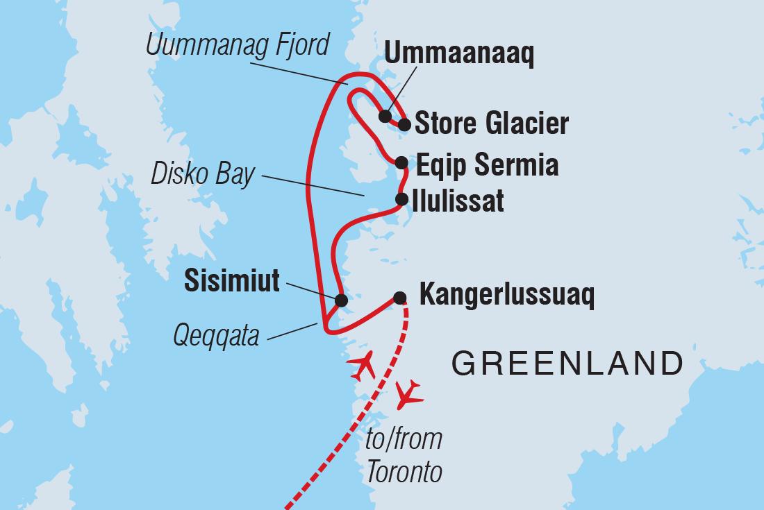 Map of West Greenland Gems: Fjords, Icebergs, And Culture including Canada and Greenland