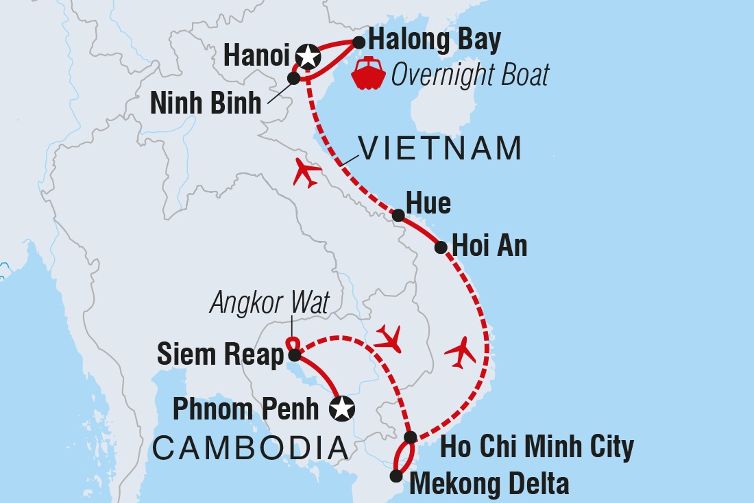 Map of Classic Cambodia & Vietnam including Cambodia and Vietnam