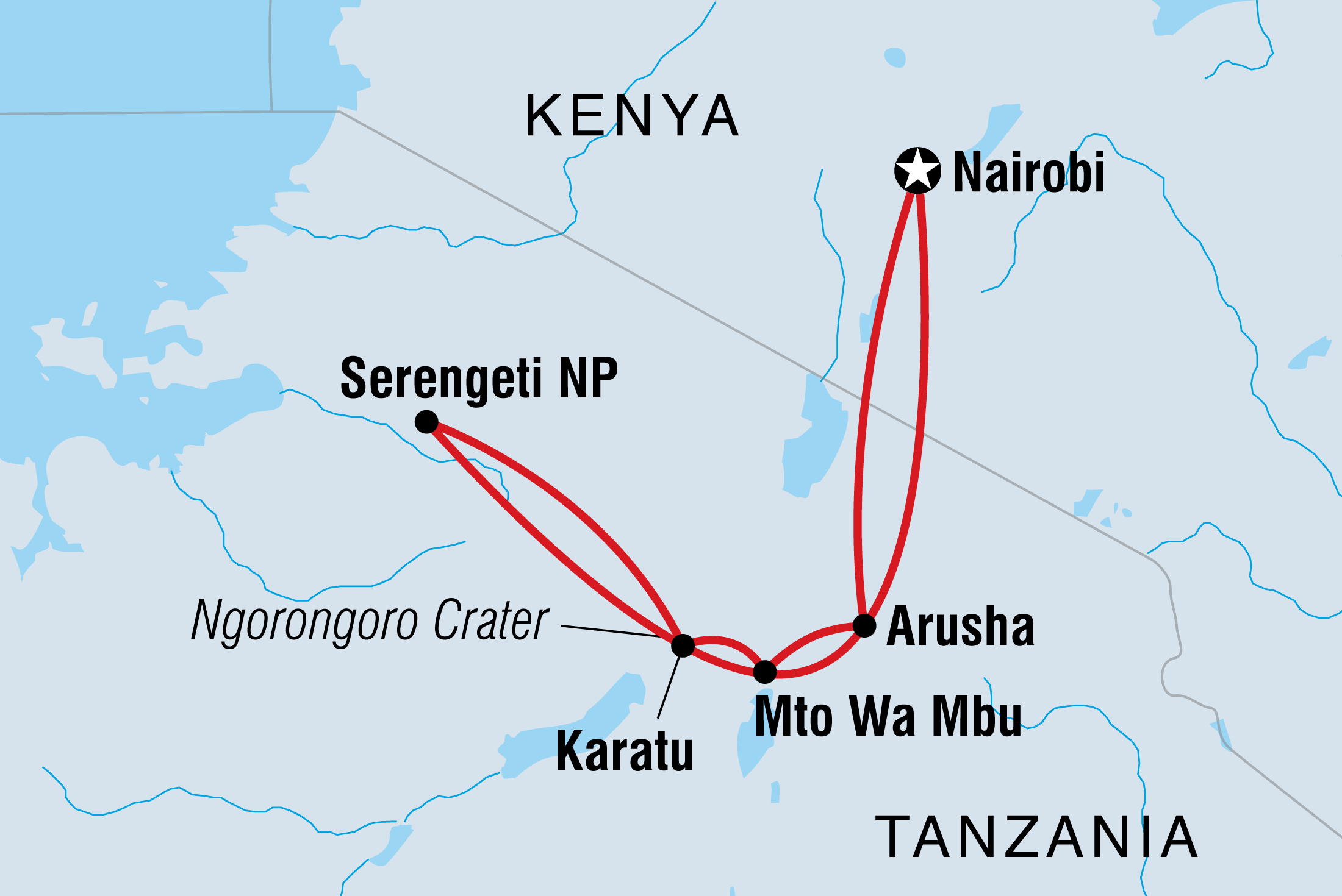 Map of Tanzania Family Safari including Kenya and Tanzania, United Republic Of