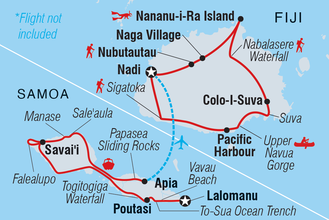 Map of Samoa & Fiji Adventure including Fiji and Samoa