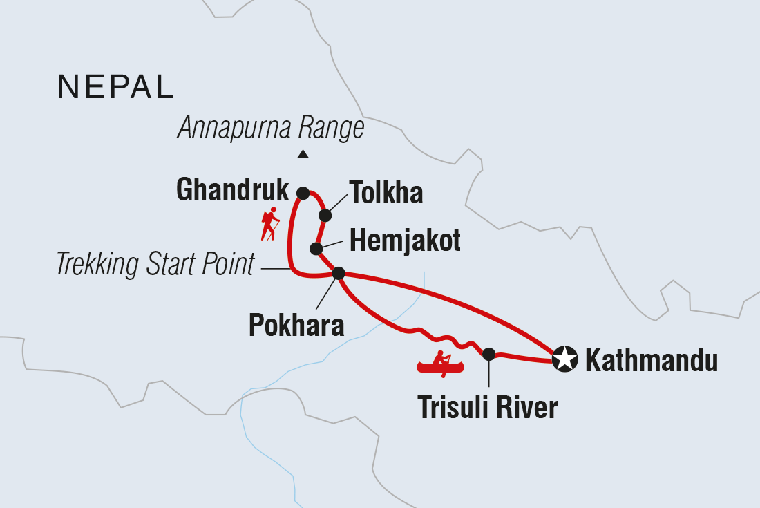 Map of One Week In Nepal including Nepal