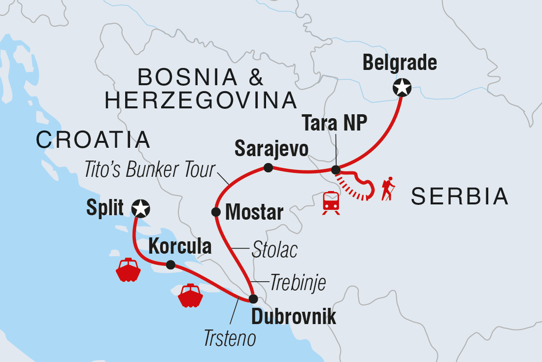 Map of Premium Split To Belgrade including Bosnia And Herzegovina, Croatia and Serbia