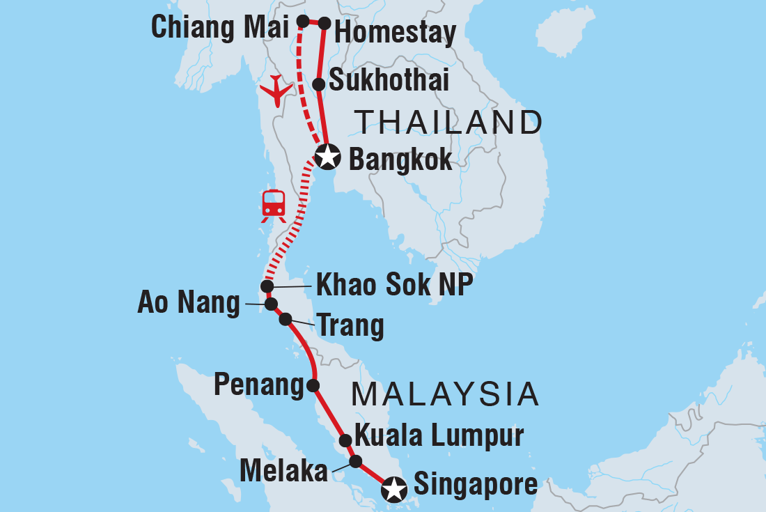 Map of Best Of Thailand & Malaysia including Malaysia, Singapore and Thailand
