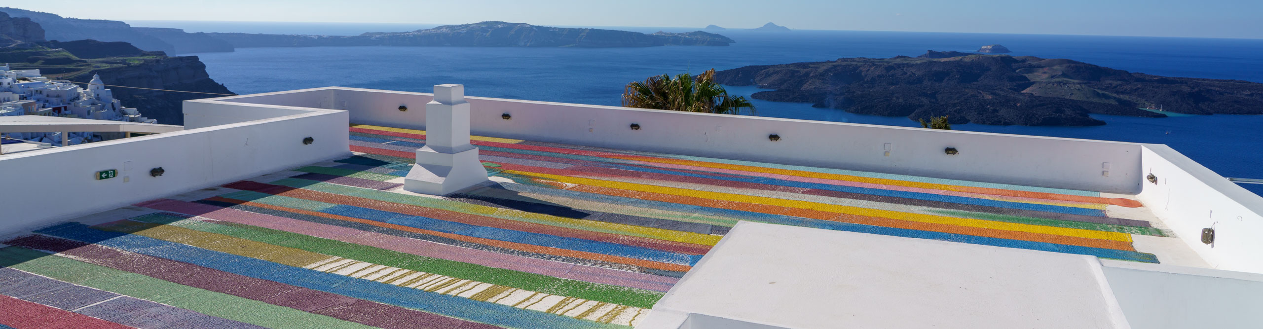 Rainbow coloured roof in Santorini