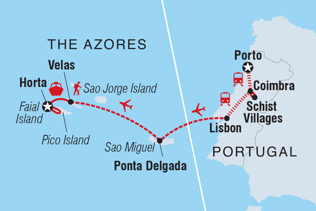 Map of Portugal & The Azores including Portugal