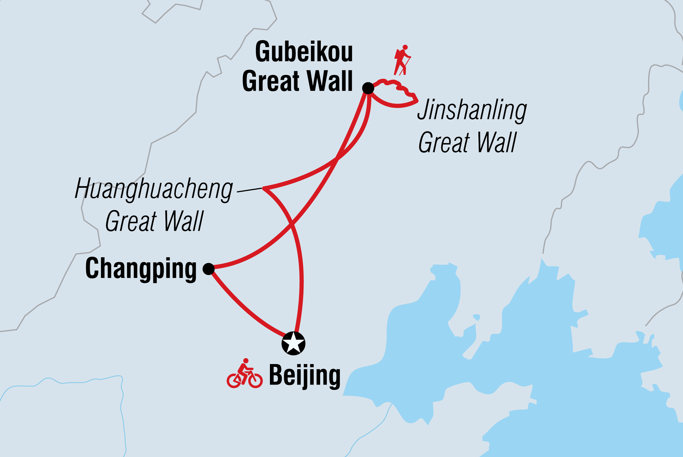 Map of China: Great Wall Hike, Bike & Kung Fu including China
