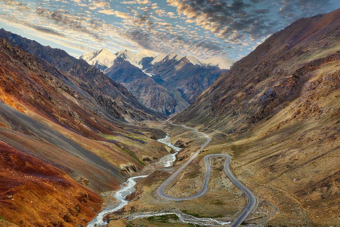 Hairpin bends of the Karakoram highway surrounded by mountains