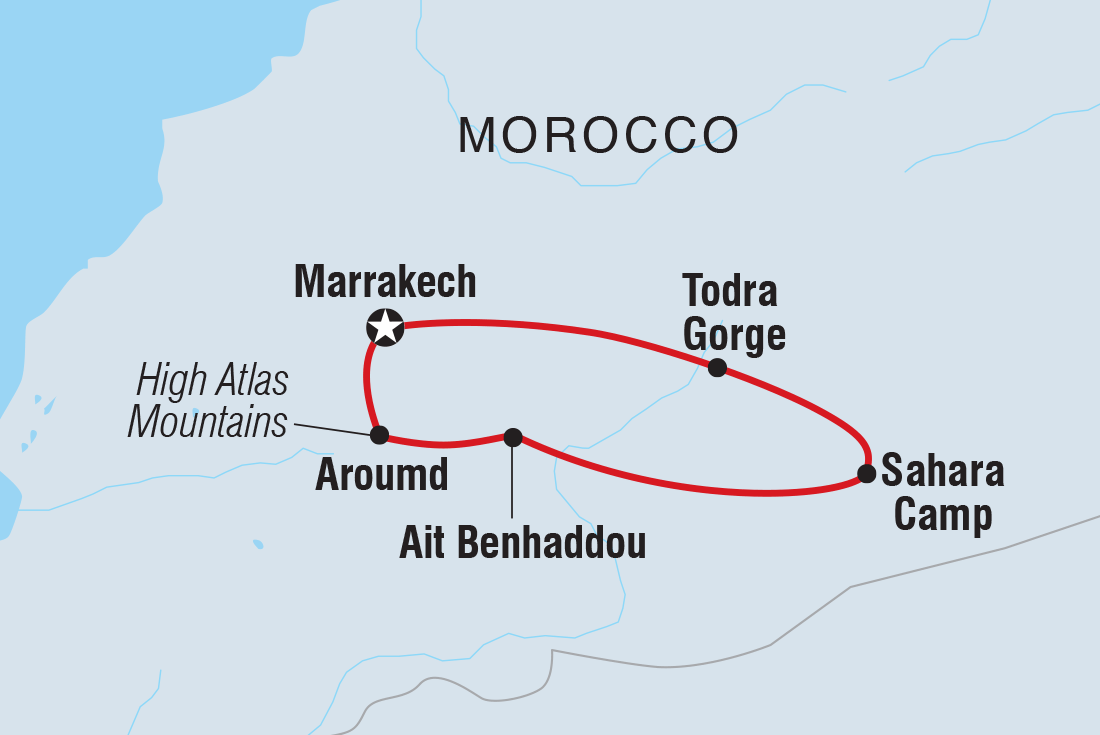 Map of One Week In Morocco: Sahara & Todra Gorge including Morocco