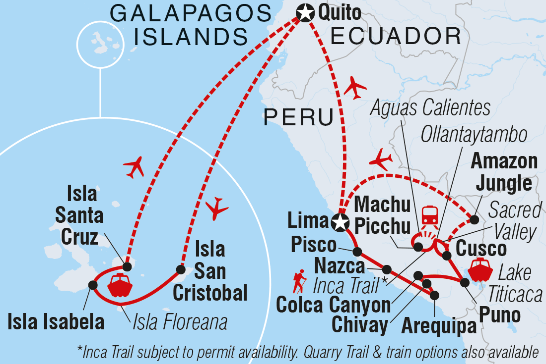 Map of Peru & Galapagos Explorer including Ecuador and Peru