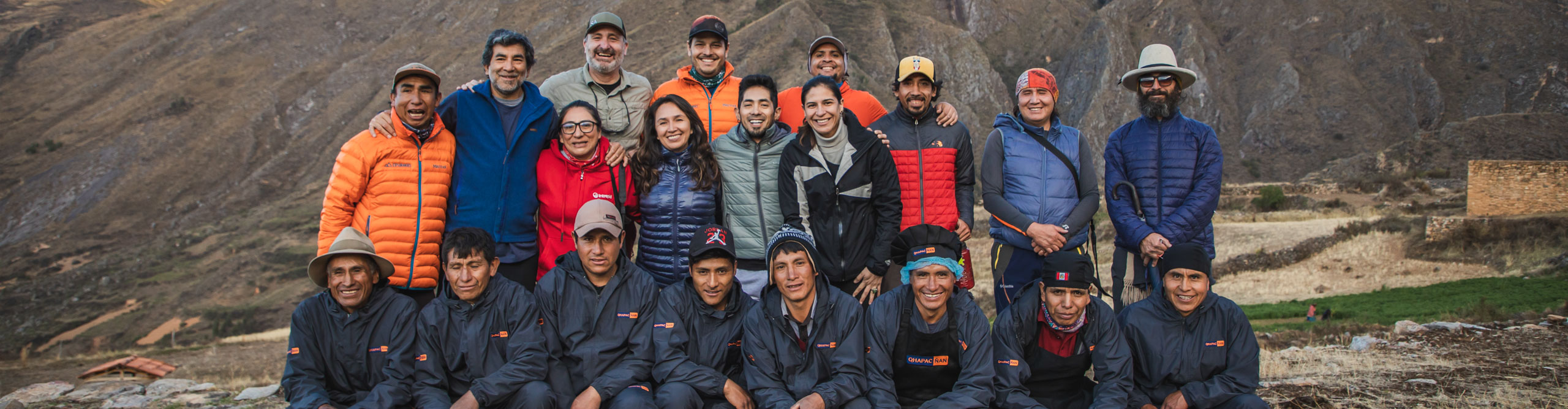 Group of people posing for a photo at the Great Inca Road