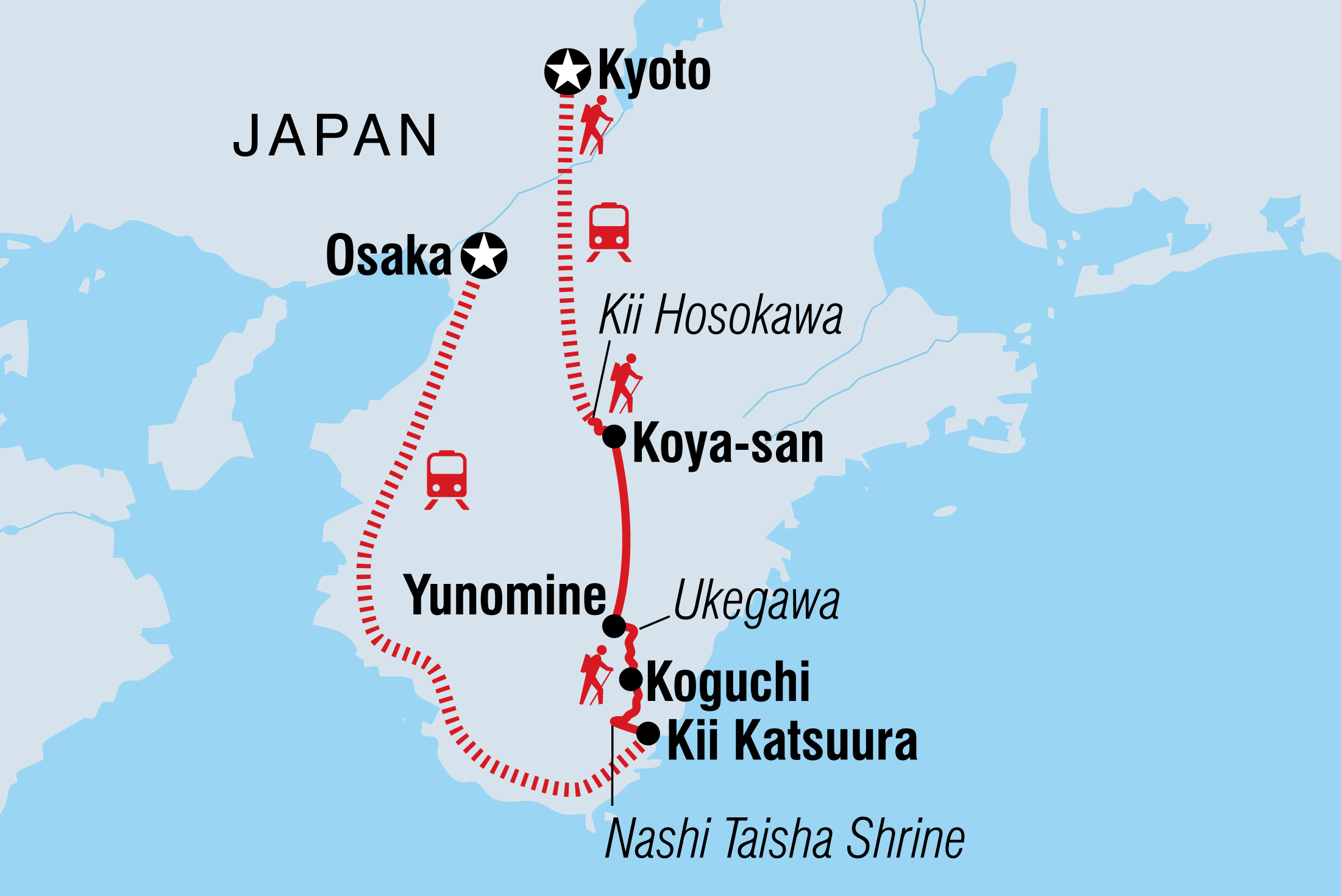Map of Japan: Koya-San & Kumano Kodo Trek including Japan