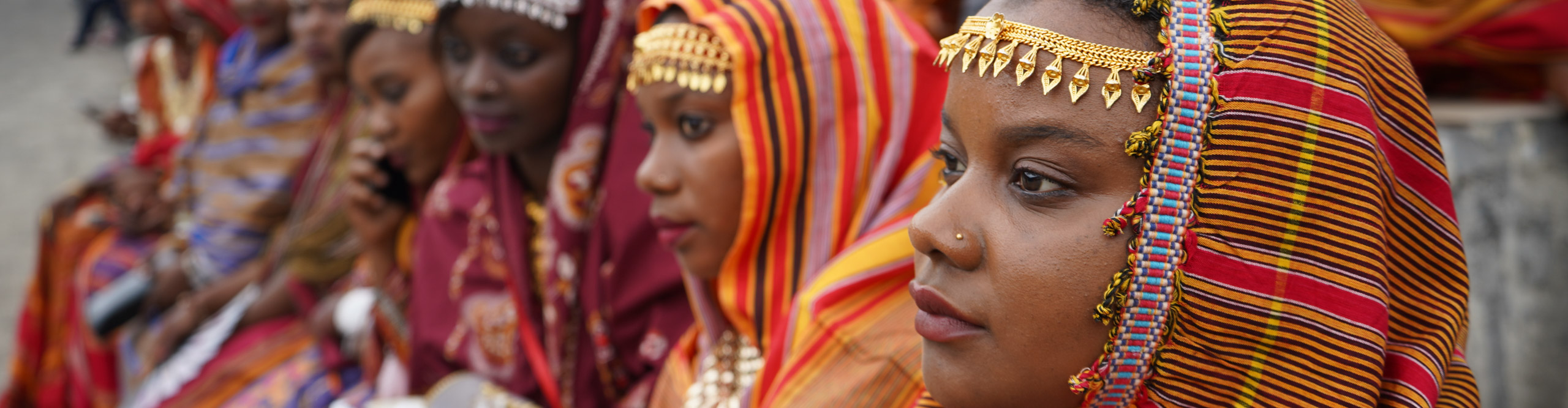 Group of local women in traditional dress in the Comoros Islands, East Africa 