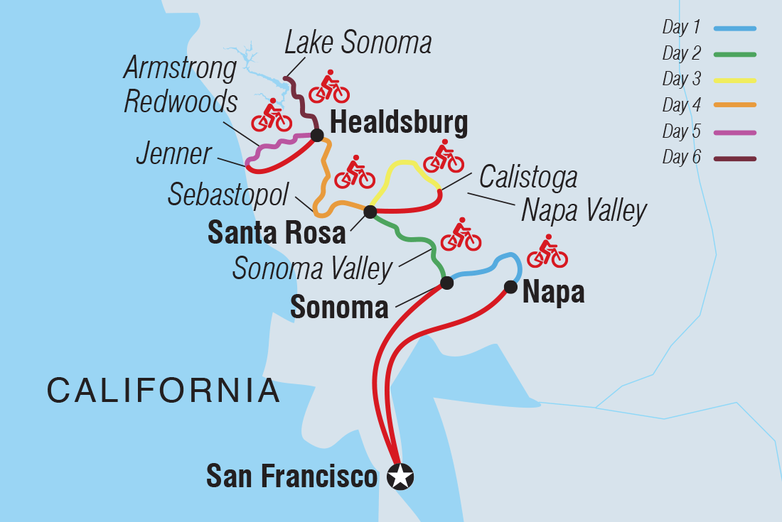 Map of Cycle Sonoma & The Napa Valley including United States Of America