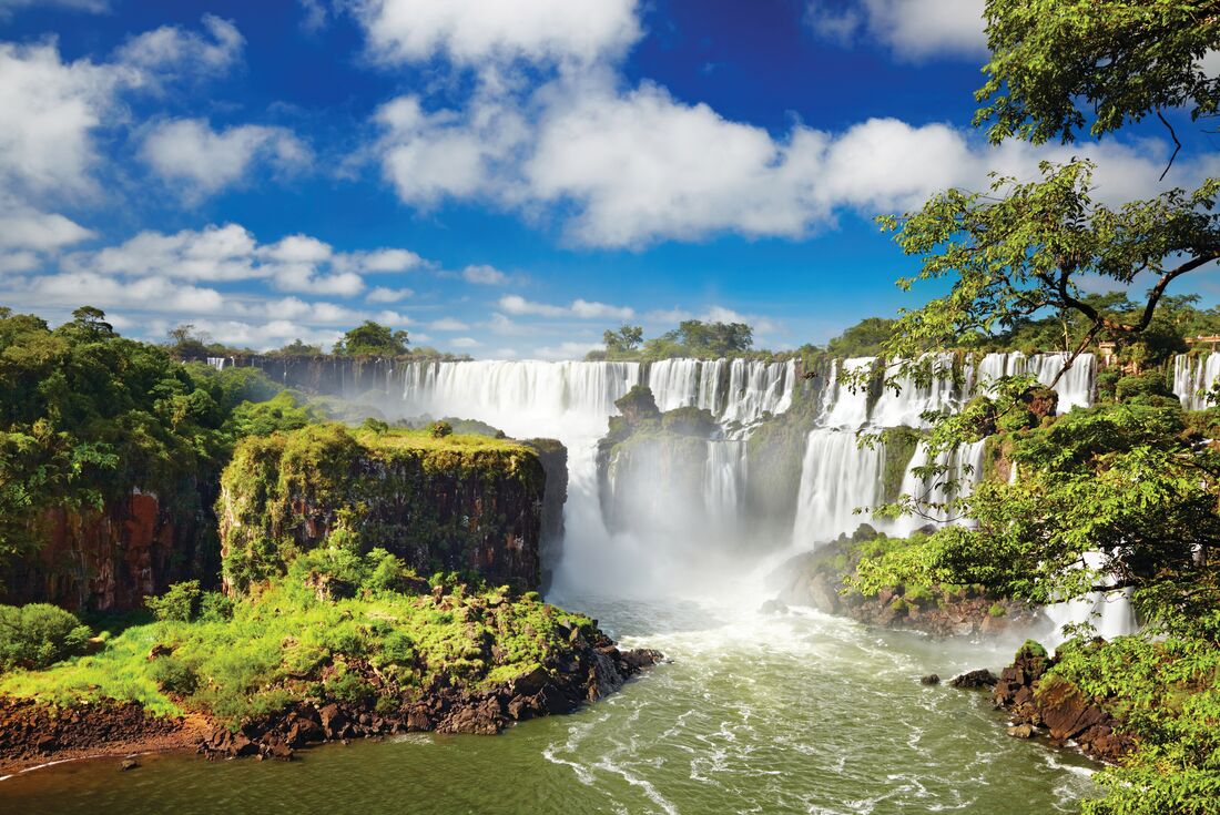 Iguazu falls on a sunny day in brazil