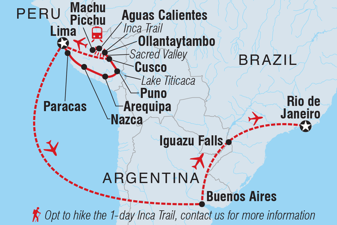 Map of Best Of Peru, Argentina & Brazil including Argentina, Brazil and Peru