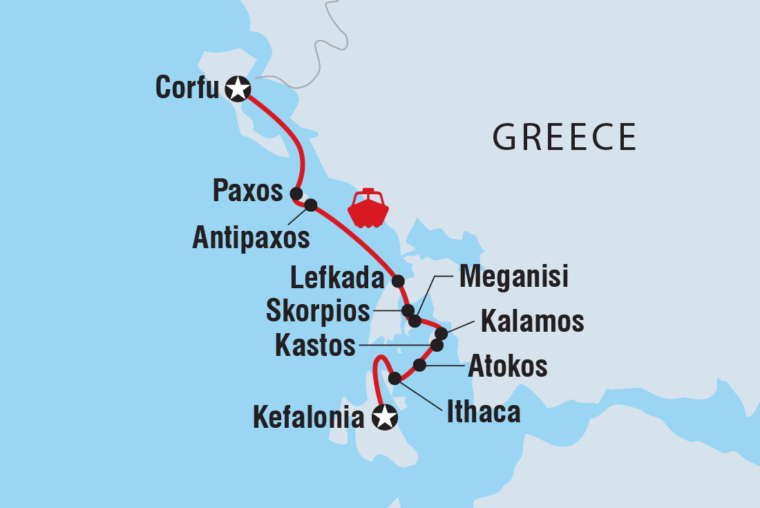 Map of Greece Sailing Adventure: Kefalonia To Corfu including Greece