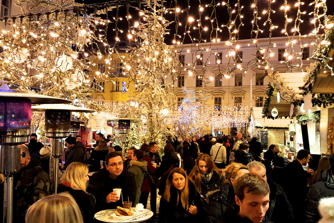Croatia, Zagreb, Christmas Market, Night Lights