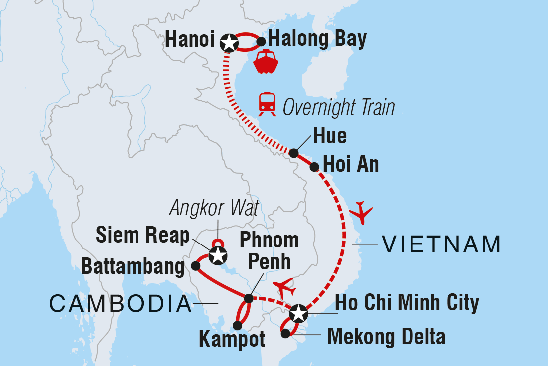 Map of Vietnam & Cambodia Real Food Adventure including Cambodia and Vietnam