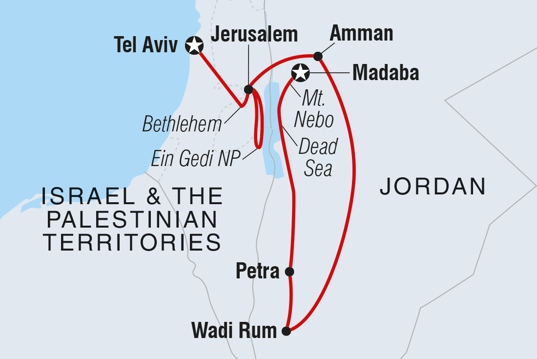 Map of Essential Jordan, Israel & The Palestinian Territories including Israel and Jordan