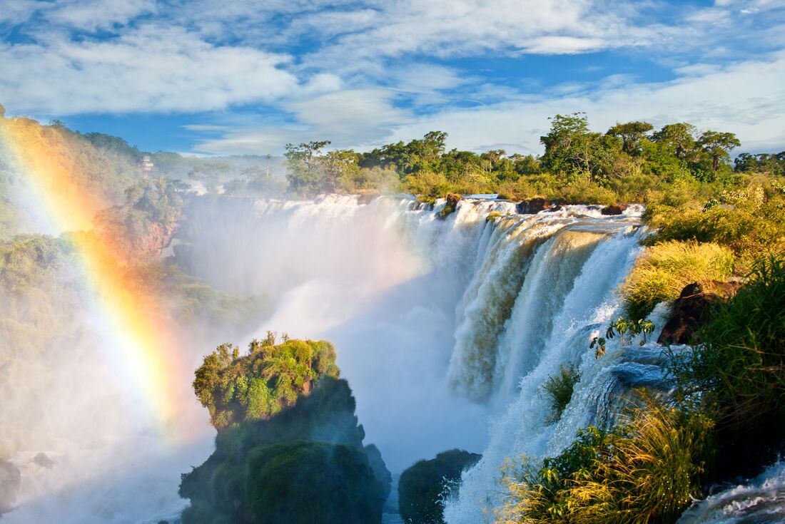 rainbow over iguazu falls