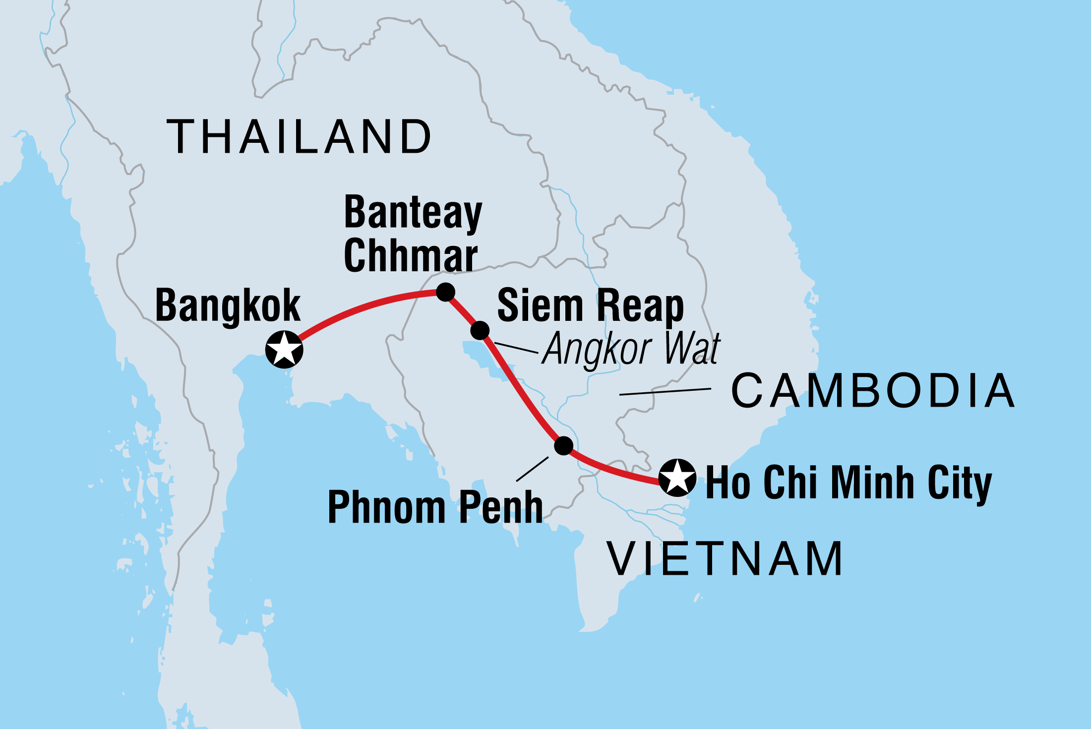 Map of Essential Cambodia including Cambodia, Thailand and Vietnam