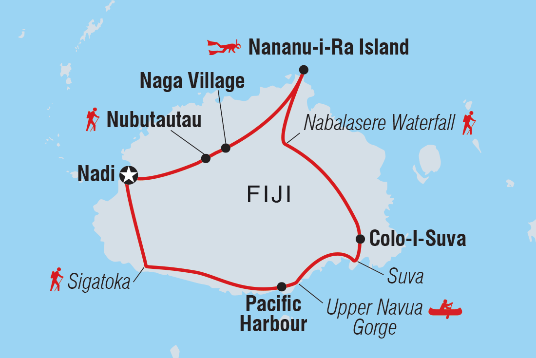 Map of Fiji: Hike, Raft & Snorkel including Fiji