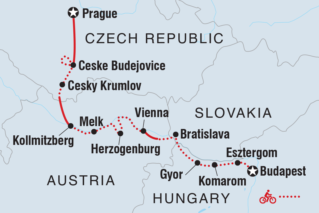 Map of Cycle Central Europe & The Danube including Austria, Czech Republic, Hungary and Slovakia