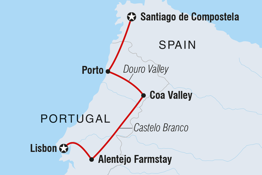 Map of Portugal Real Food Adventure, Featuring Galicia including Portugal and Spain