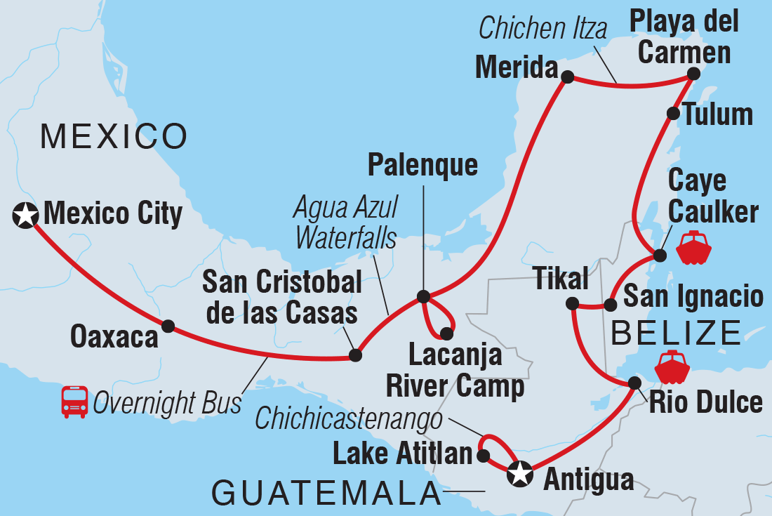 Map of Epic Mexico, Belize & Guatemala including Belize, Guatemala and Mexico
