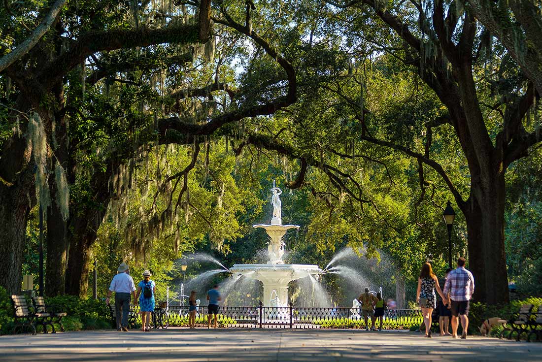 The historic Forsyth Fountain in Savannah, GA