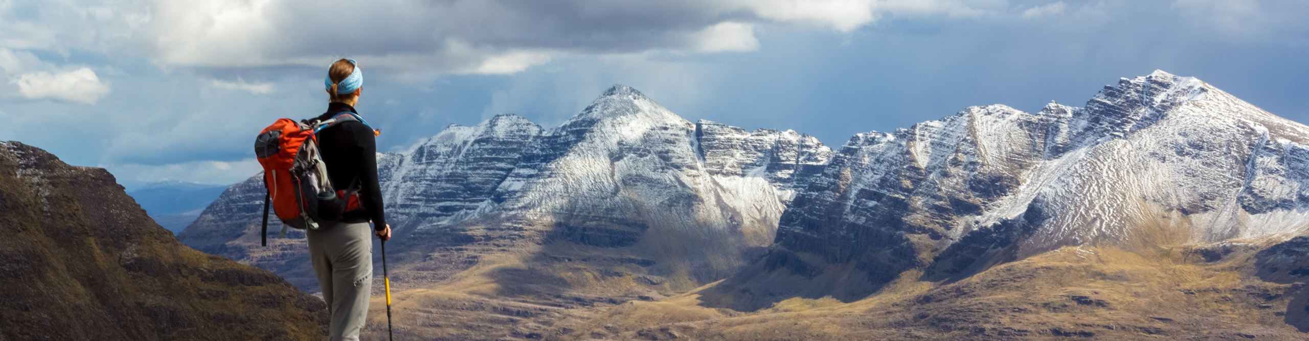 Looking out across Liathach as bad weather approaches. Torridon in the Scottish Highlands in the UK.