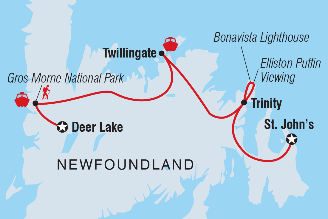 Map of Newfoundland Adventure: Eastbound including Canada