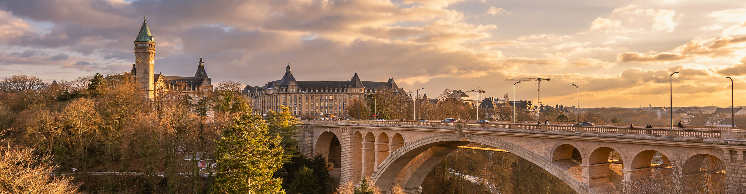 Sunset over the skyline of Luxembourg 