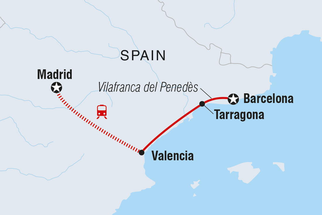 Map of Classic Barcelona To Madrid including Spain