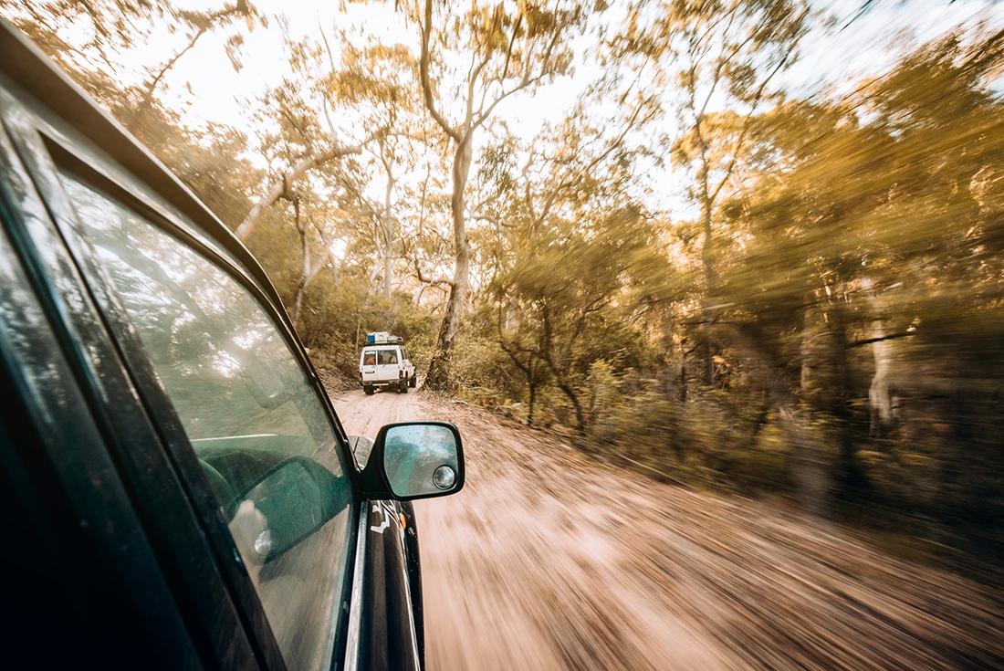 Driving a 4x4 through the bush on K'gari, Australia