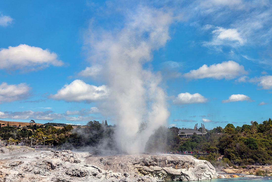 The Pohutu geyser erupting on North Island, NZ