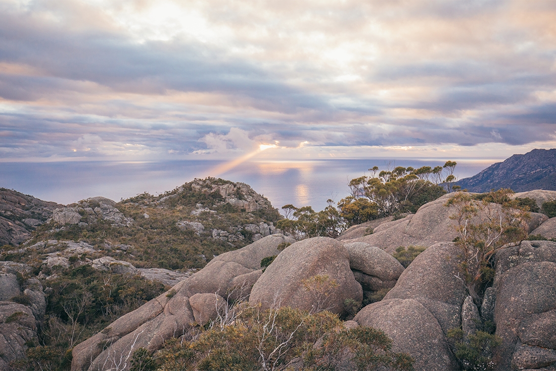 Sunset from a mountain in Freycinet National Park 