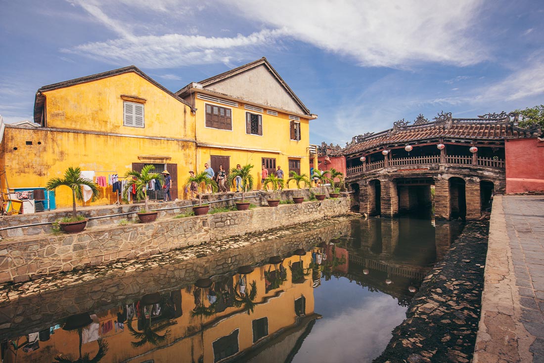 The colourful buildings and bridges of Hoi An, Vietnam