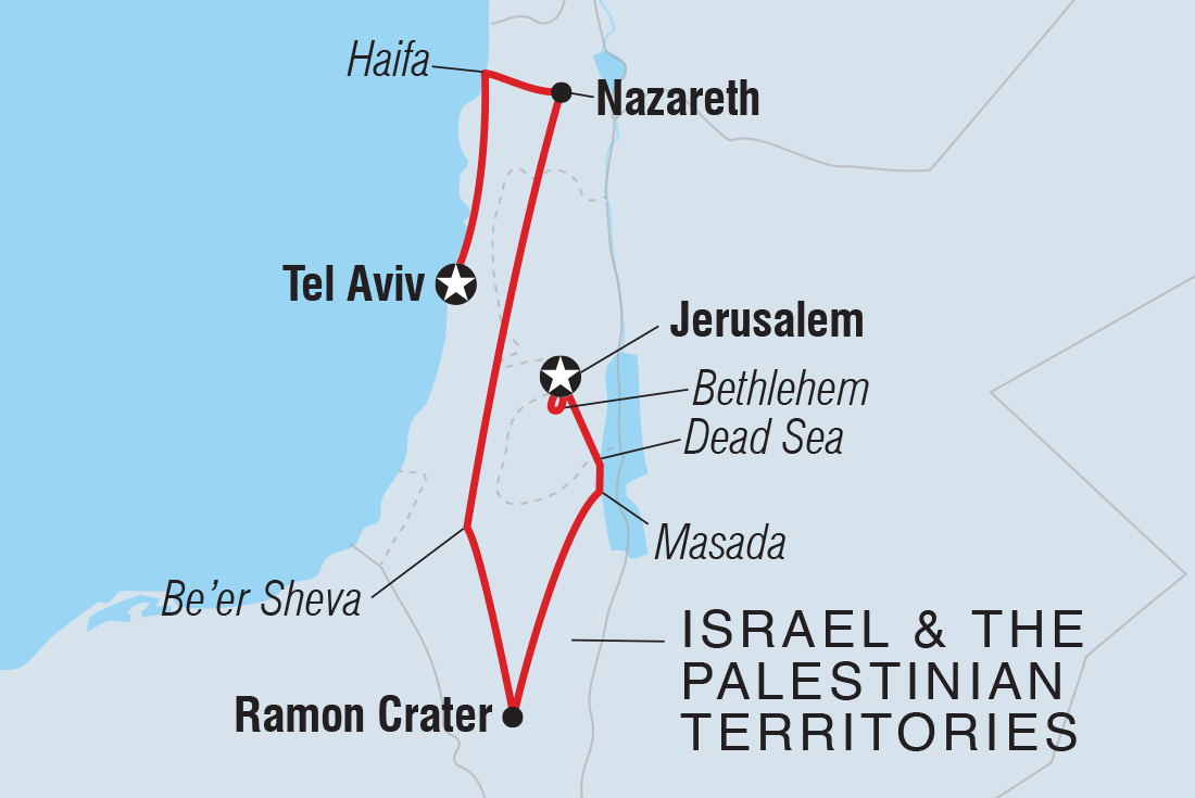 Map of Classic Israel & The Palestinian Territories including Israel
