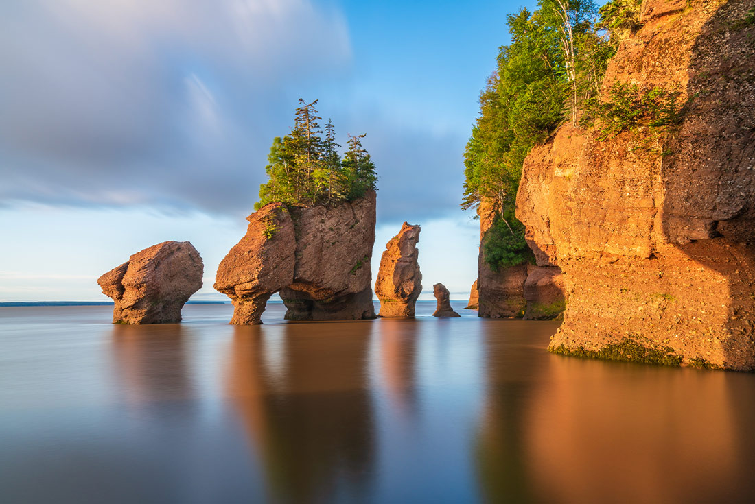 Hopewell Rock at sunrise during high tide, New Brunswick, Canada