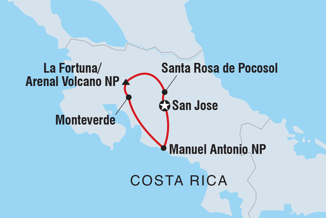 Map of Costa Rica Family Holiday including Costa Rica