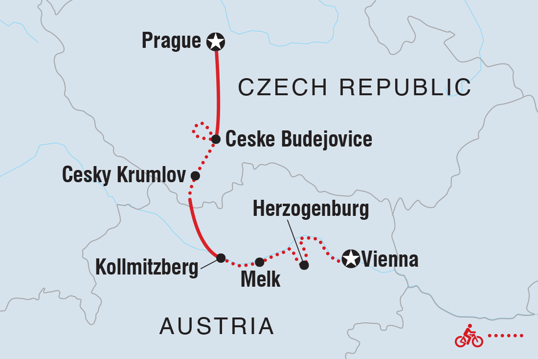 Map of Cycle Prague To Vienna including Austria and Czech Republic