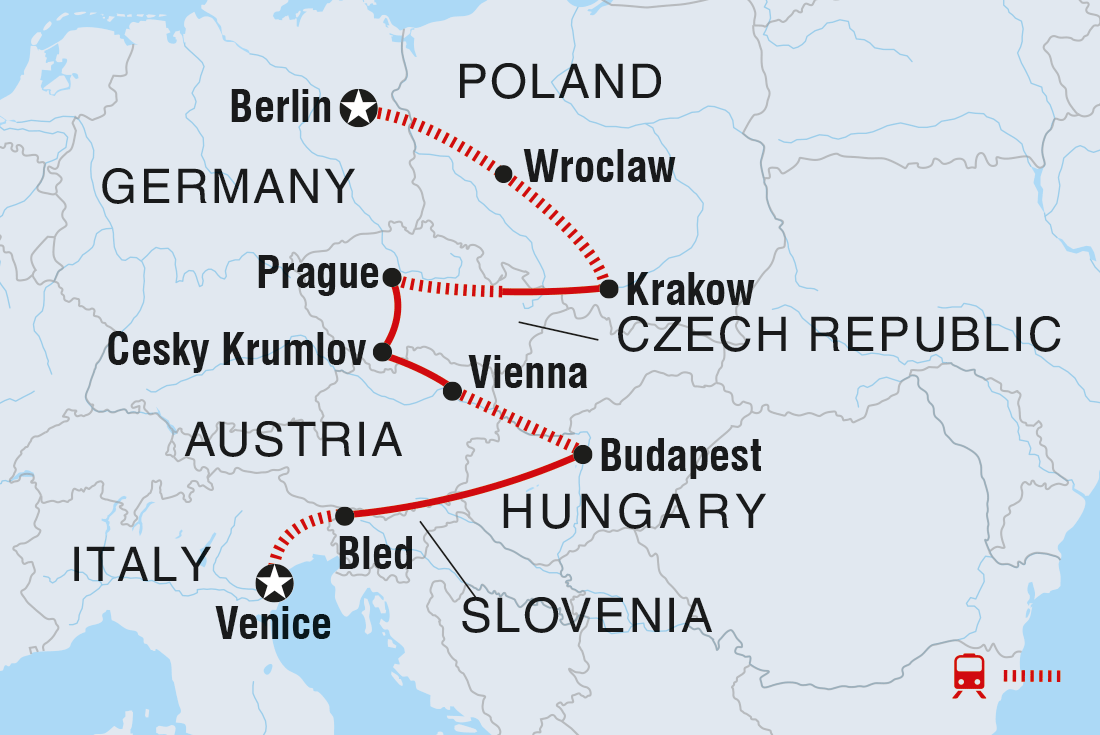 Map of Real Central Europe including Austria, Czech Republic, Germany, Hungary, Italy, Poland and Slovenia