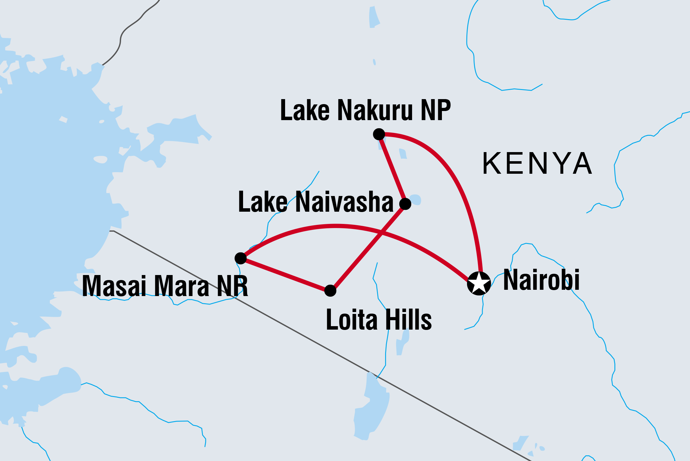 Map of Kenya Wildlife Safari including Kenya