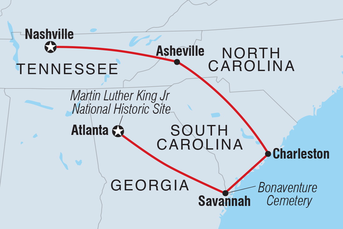 Map of Georgia History Trail To Nashville including United States Of America